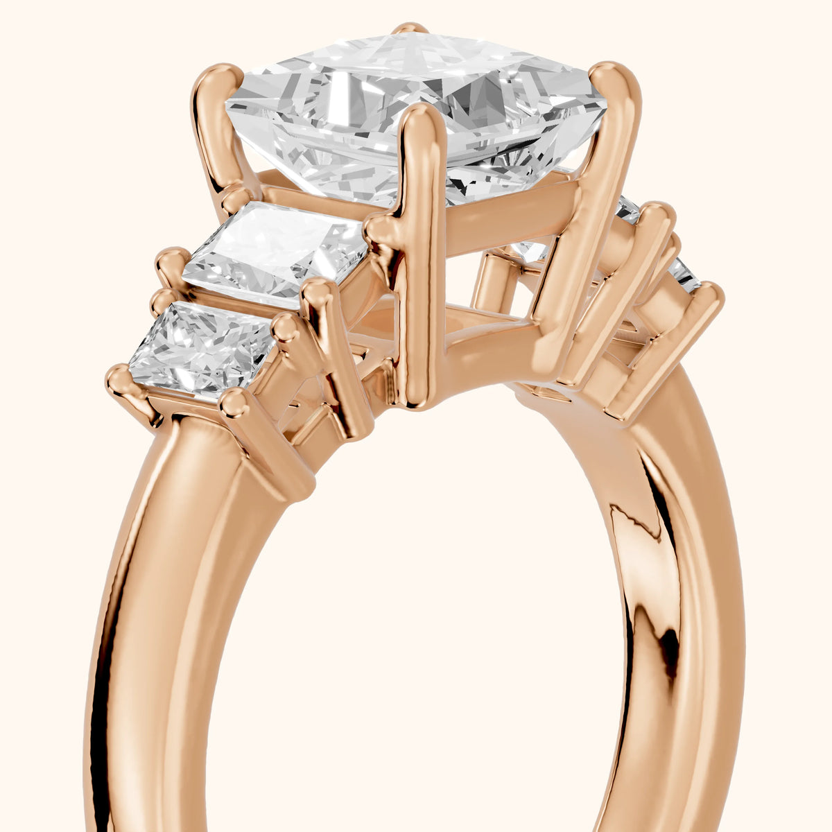 Desiree Graduated Five-Stone Princess Diamond Engagement Ring in Rose Gold - slant-view.webp