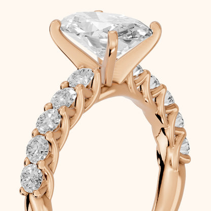 Heloise Statement Pavé Oval Diamond Engagement Ring in Rose Gold - slant-view.webp