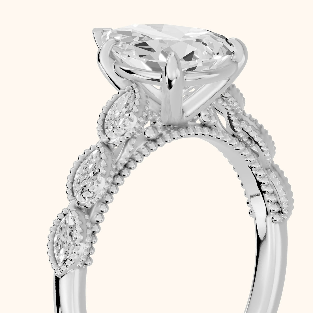 Freya Milgrain Leaf Pear Diamond Engagement Ring in White Gold - slant-view.webp
