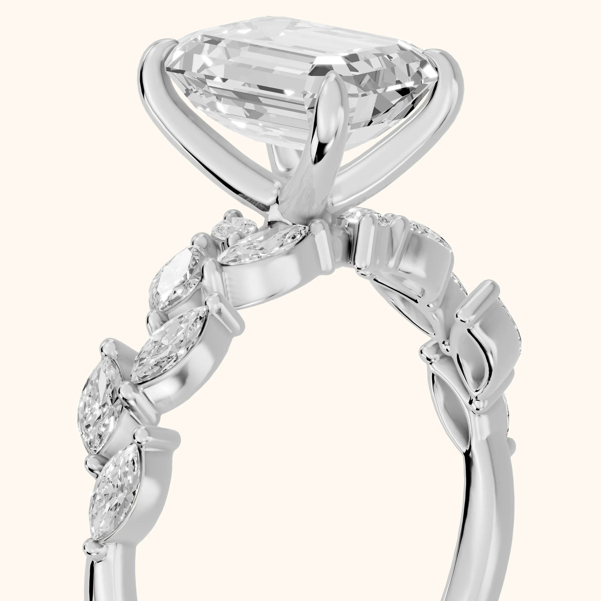 Mirella Laurel Emerald Diamond Engagement Ring in Silver - slant-view.webp