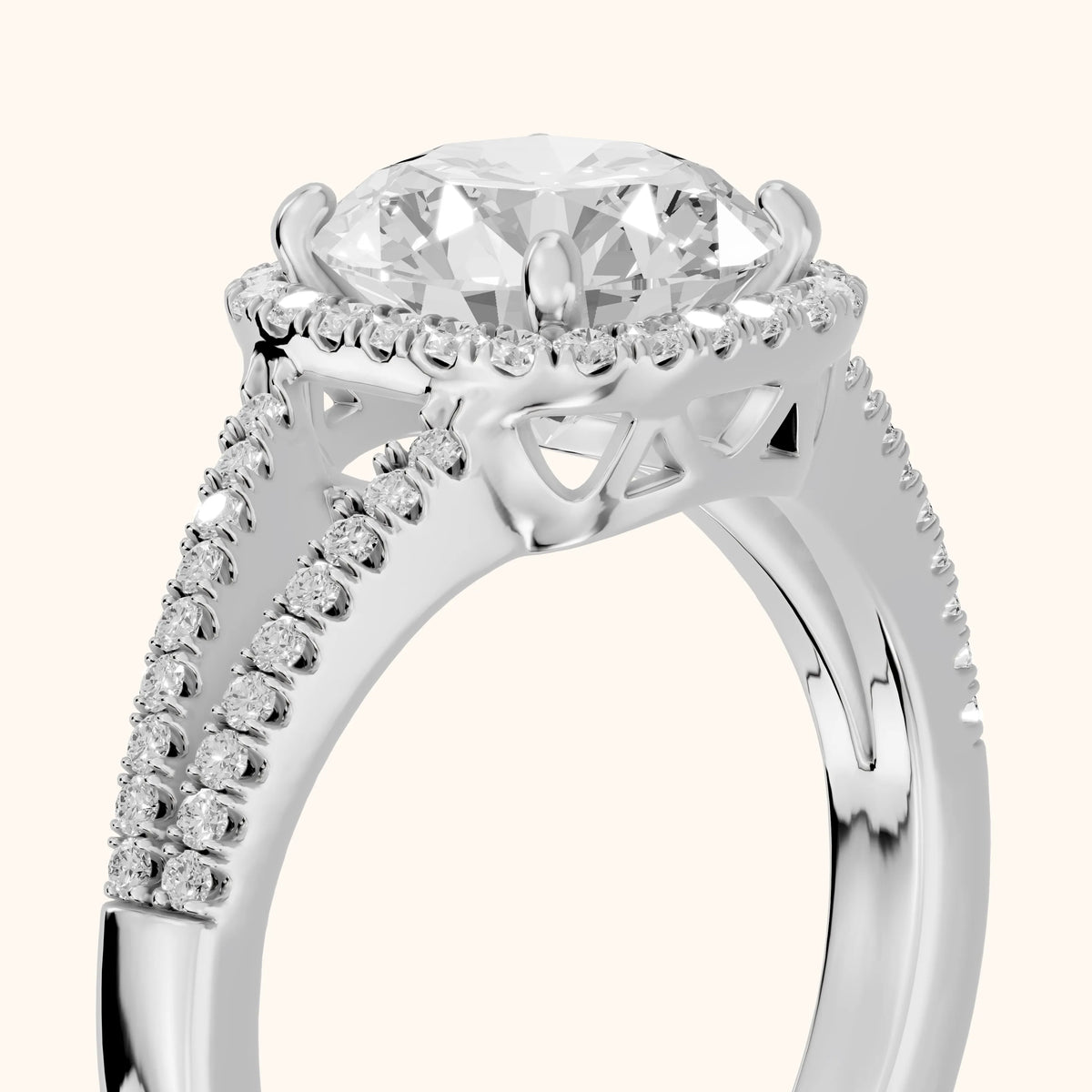 Nola Halo Split Shank Round Diamond Engagement Ring in Silver - slant-view.webp