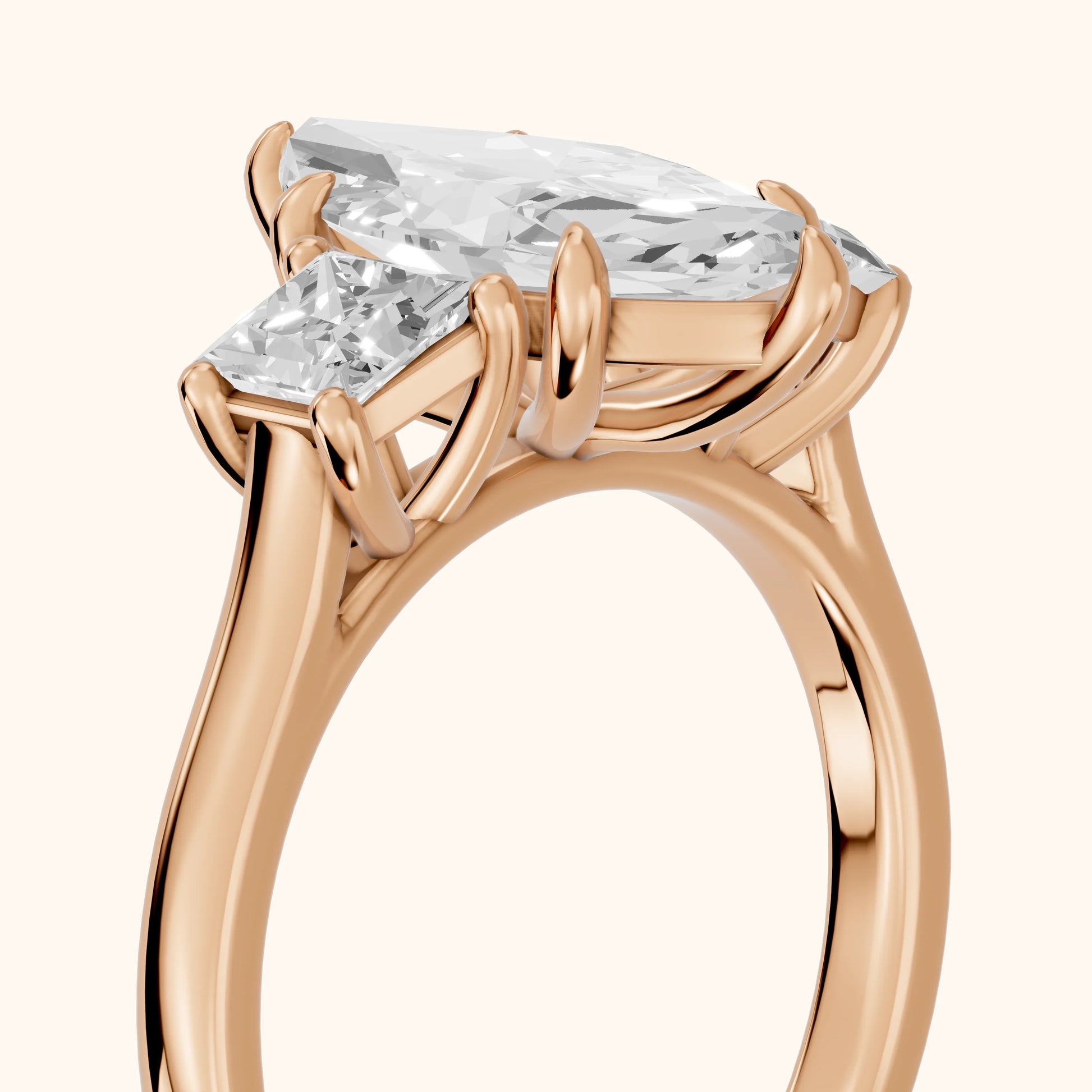 Sienna Three-Stone Marquise Diamond Ring in Rose Gold - slant-view.webp
