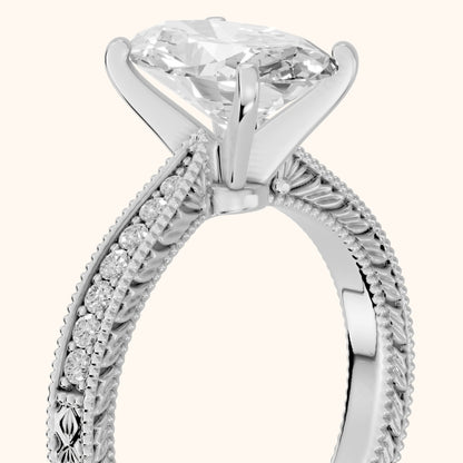 Inga Vintage Engraved Oval Diamond Engagement Ring in Silver - slant-view.webp