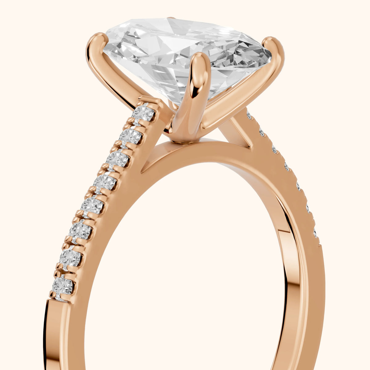 Meg Pavé Oval Diamond Engagement Ring in Rose Gold - slant-view.webp