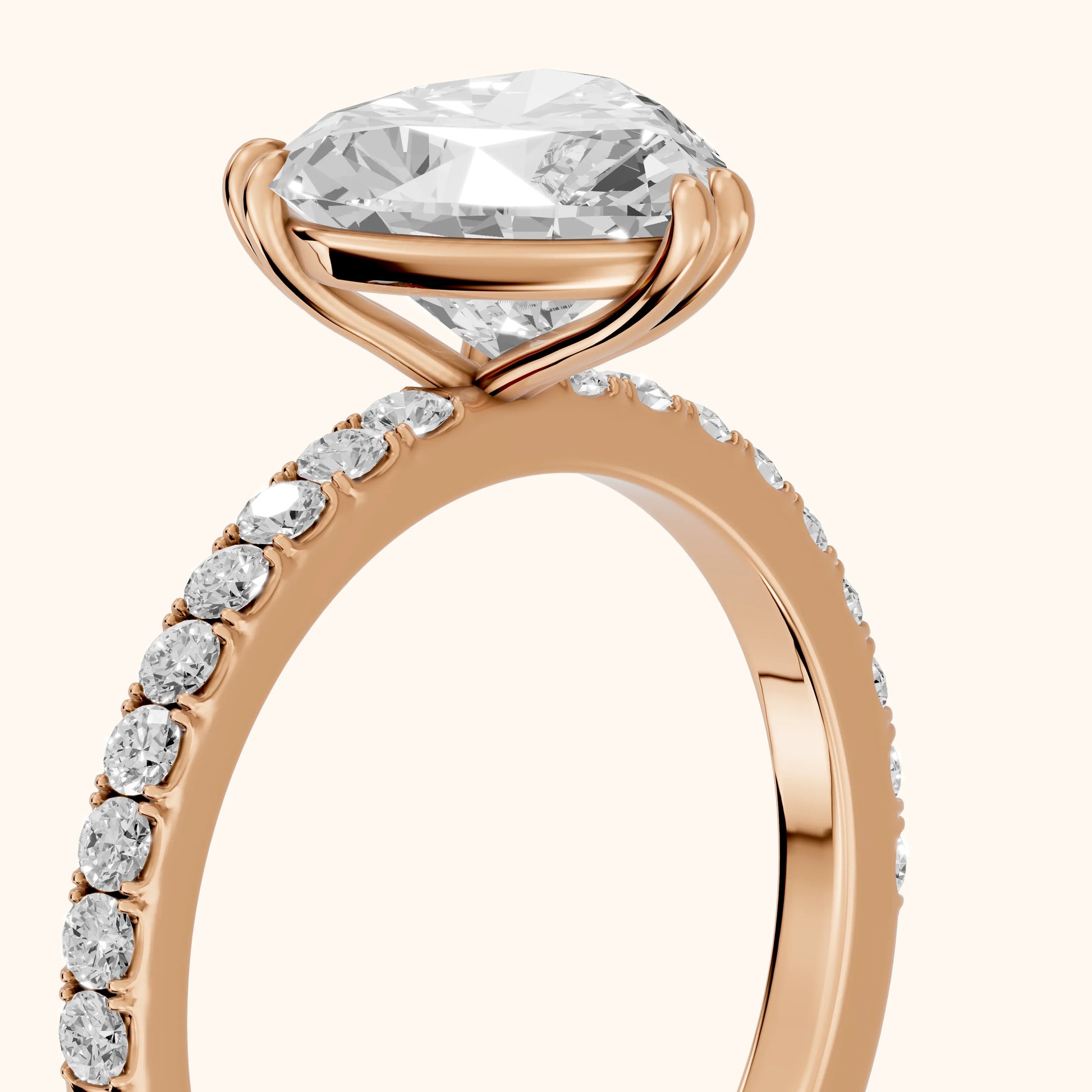 Novara Solitaire Pavé Heart Diamond Ring in Rose Gold - slant-view.webp
