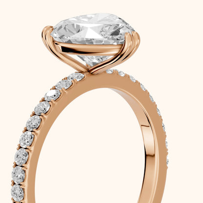 Novara Solitaire Pavé Heart Diamond Ring in Rose Gold - slant-view.webp