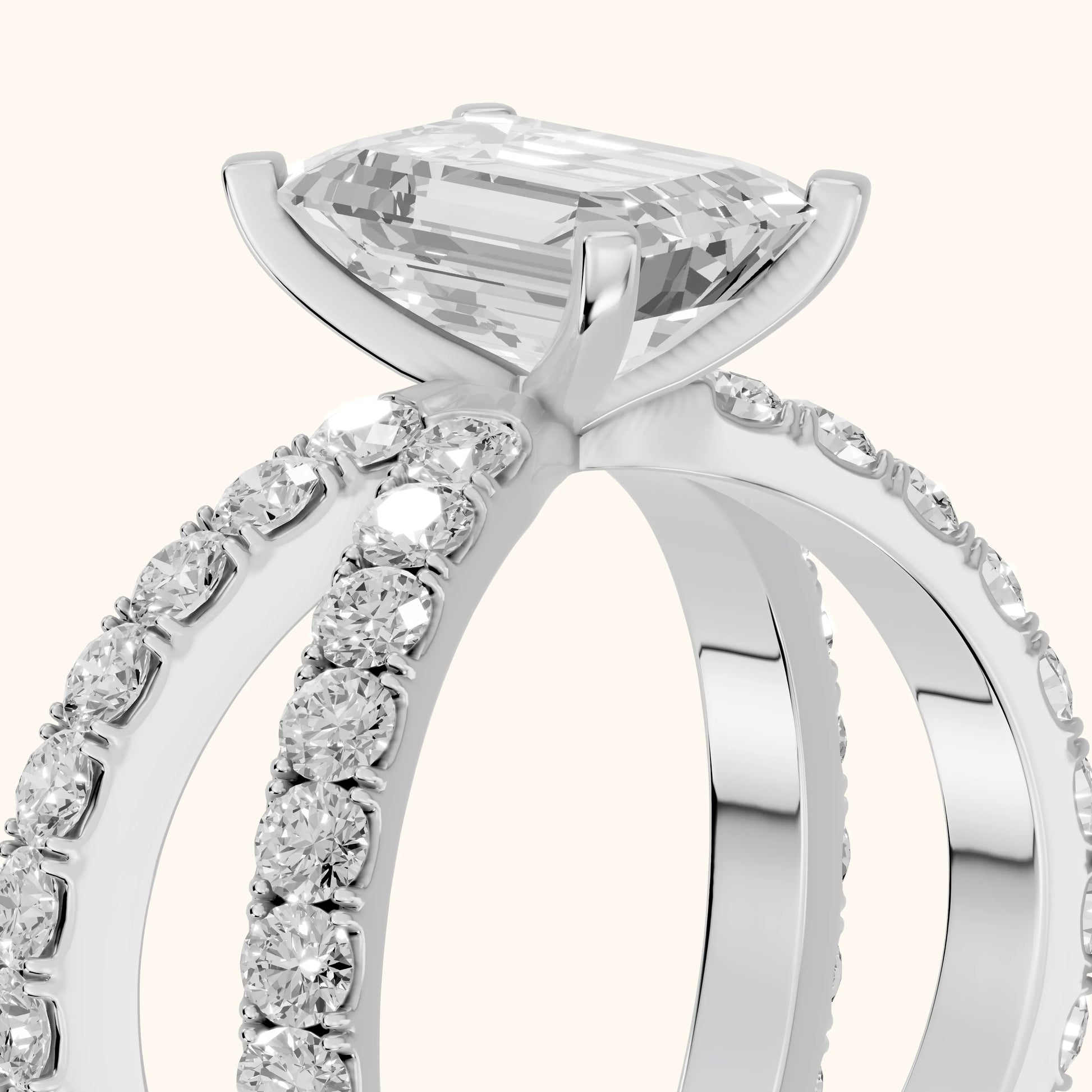 Lior Criss Cross Pavé Emerald Diamond Engagement Ring in Platinum - slant-view.webp