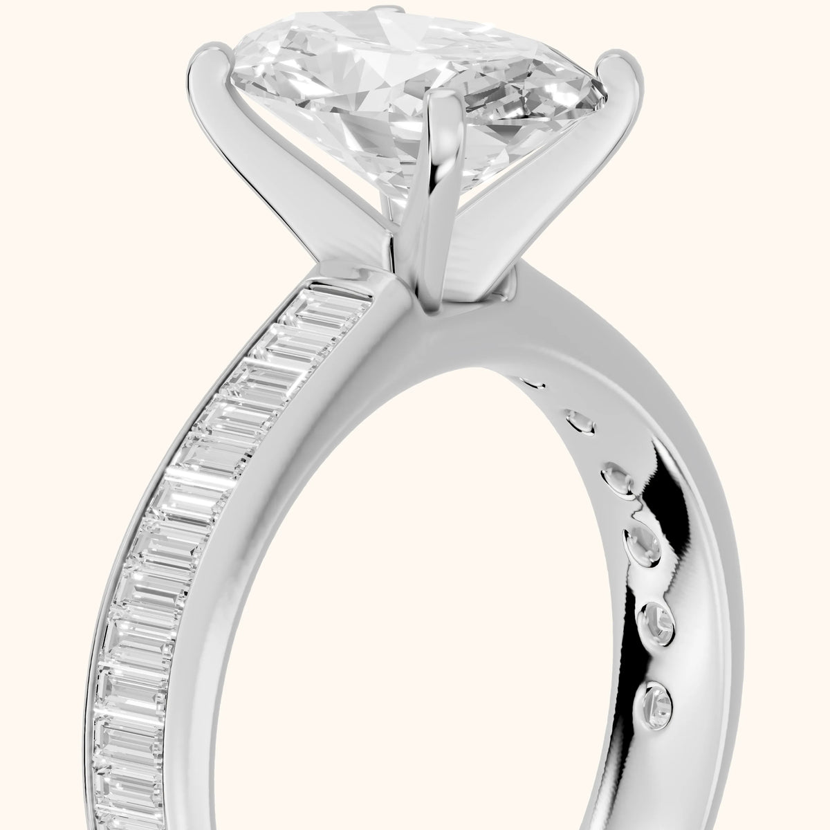 Medina Baguette Channel Set Oval Diamond Engagement Ring in Platinum - slant-view.webp