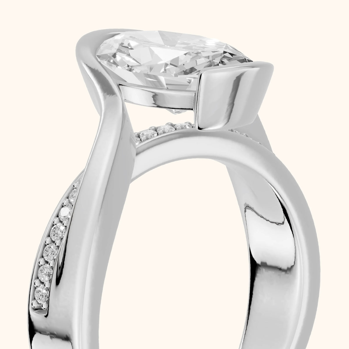Solene Half Bezel Bypass Oval Diamond Engagement Ring in White Gold - slant-view.webp