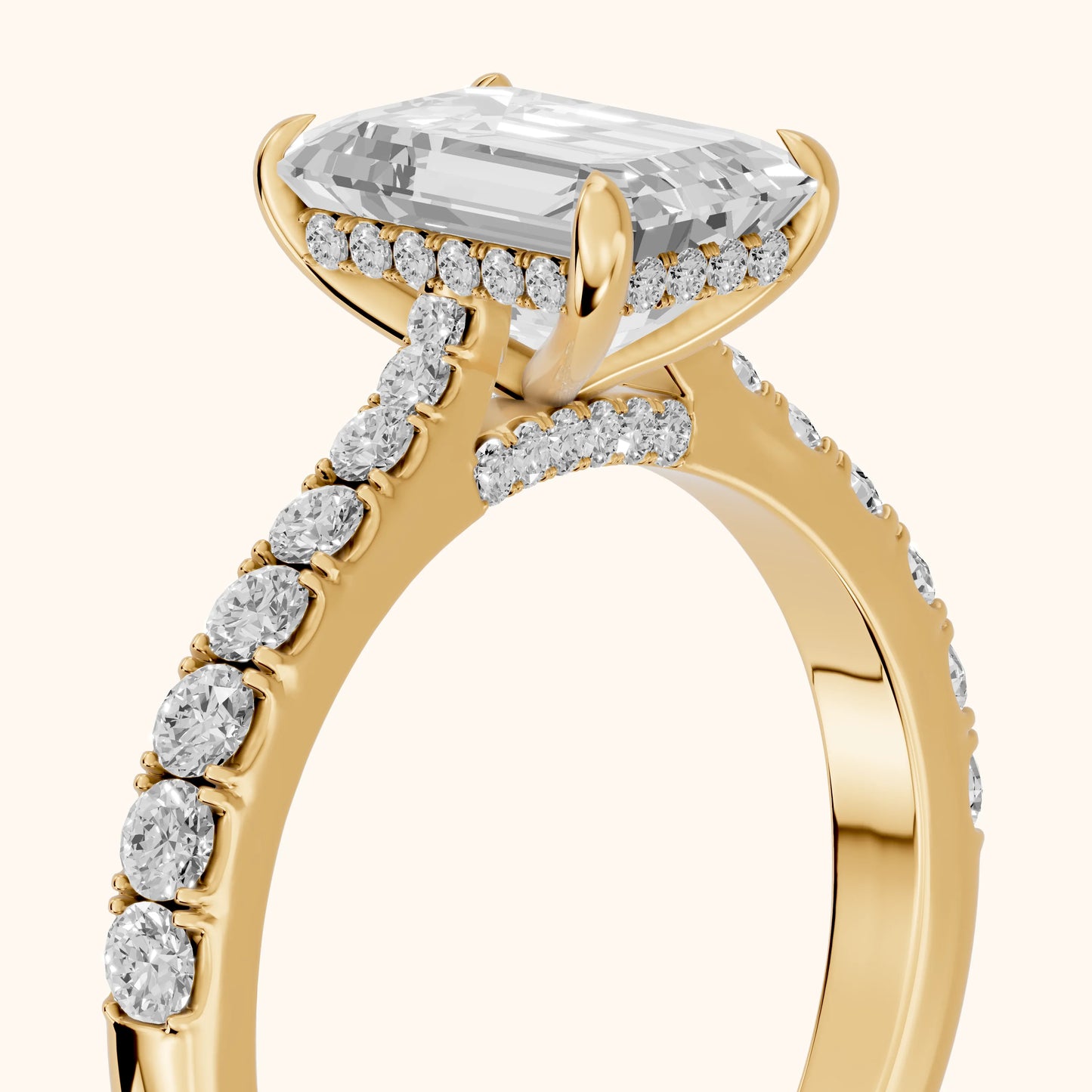 Gia Hidden Halo Pavé Emerald Diamond Ring in Yellow Gold - slant-view.webp