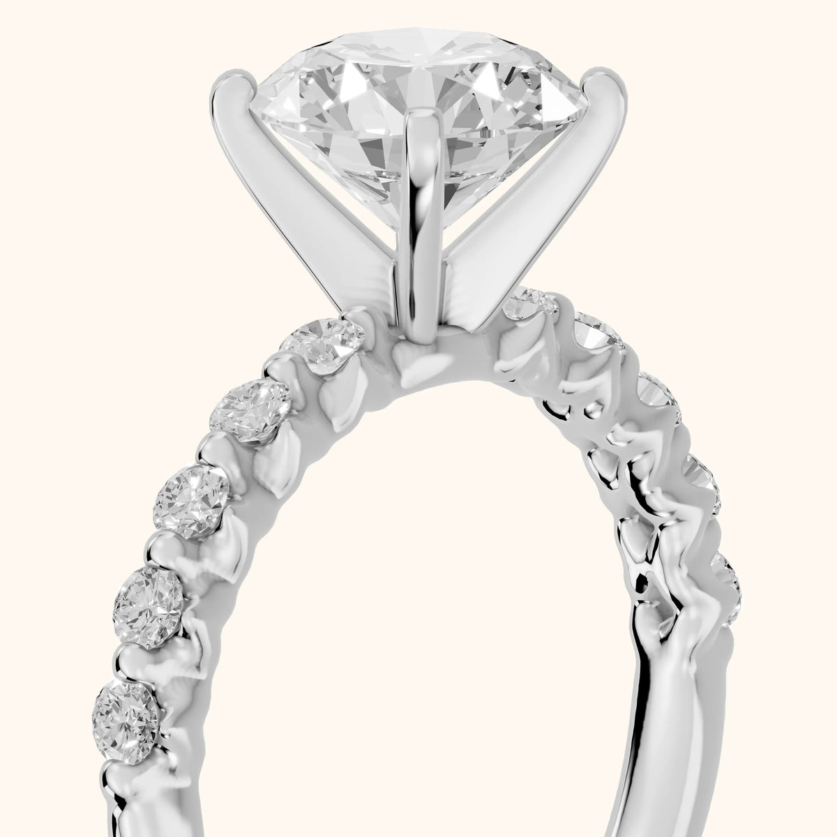 Louella Scalloped Pavé Round Diamond Engagement Ring in Silver - slant-view.webp