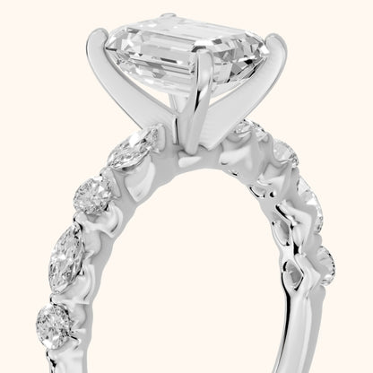 Lidia Leaf Garland Emerald Diamond Engagement Ring in Silver - slant-view.webp
