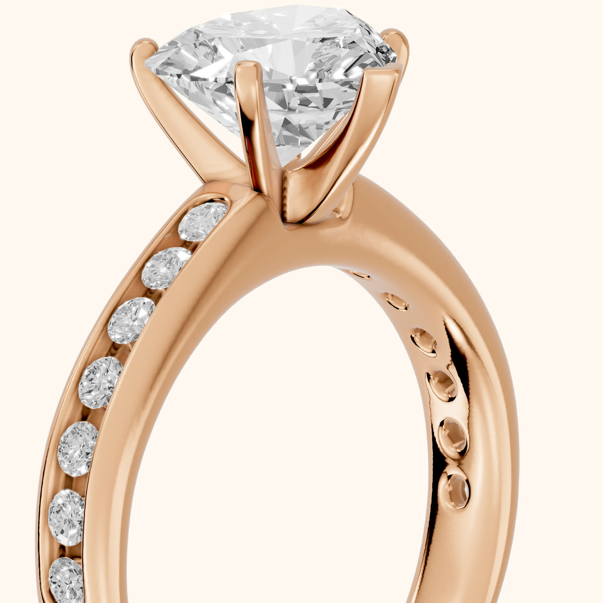 Avalon Channel Set Heart Diamond Engagement Ring in Rose Gold - slant-view.webp