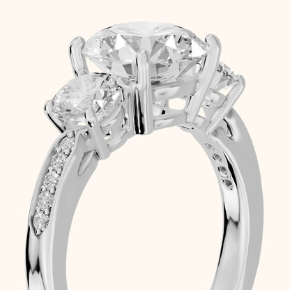 Esperanza Three-Stone Pavé Round Diamond Engagement Ring in White Gold - slant-view.webp