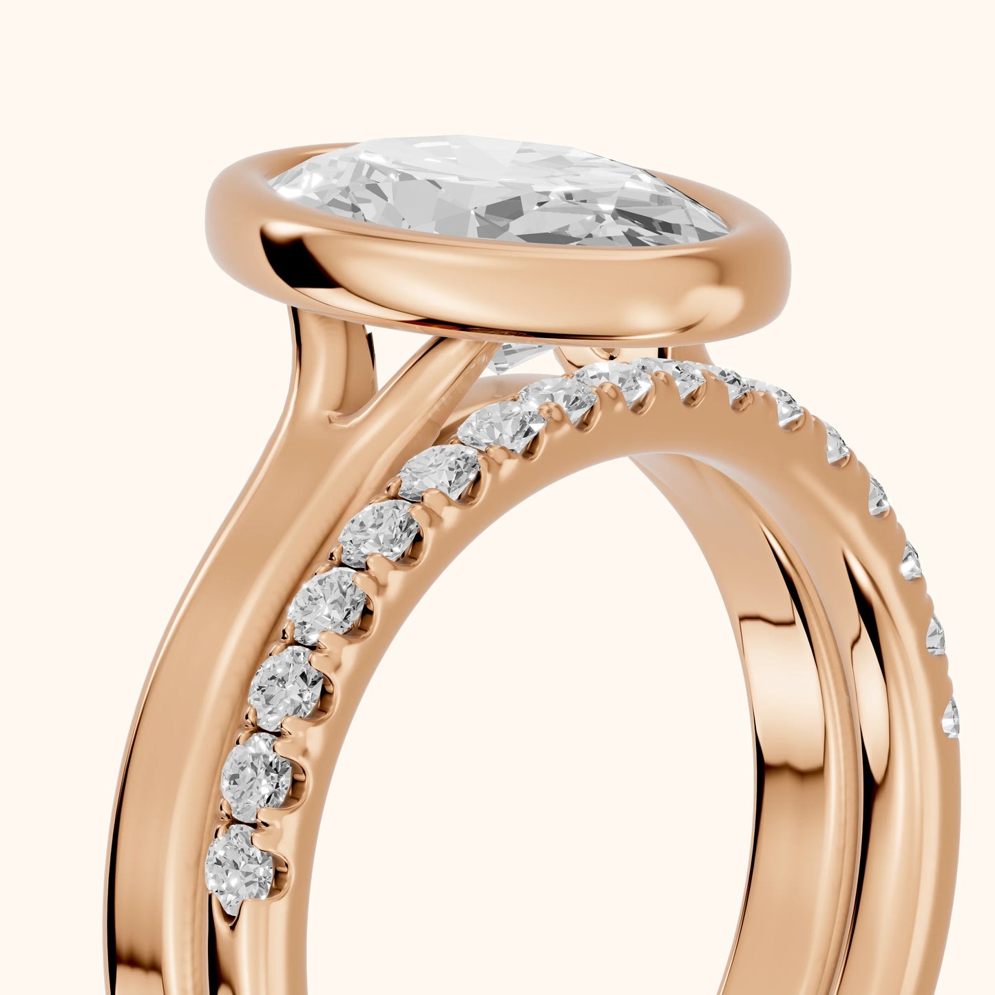 Ayla Bezel Bypass Oval Diamond Ring in Rose Gold - slant-view.webp