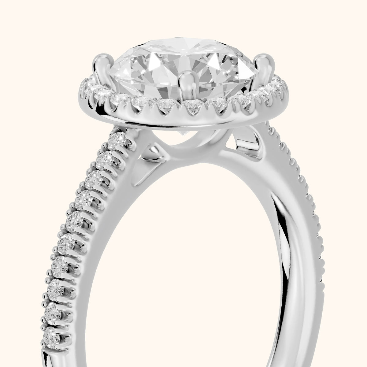 Tempe Halo Pavé Round Diamond Engagement Ring in White Gold - slant-view.webp