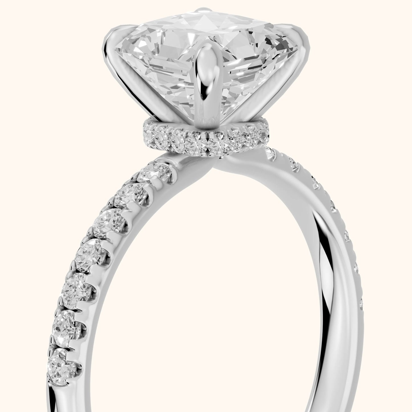 Maya Hidden Halo Pavé Radiant Diamond Engagement Ring in Silver - slant-view.webp