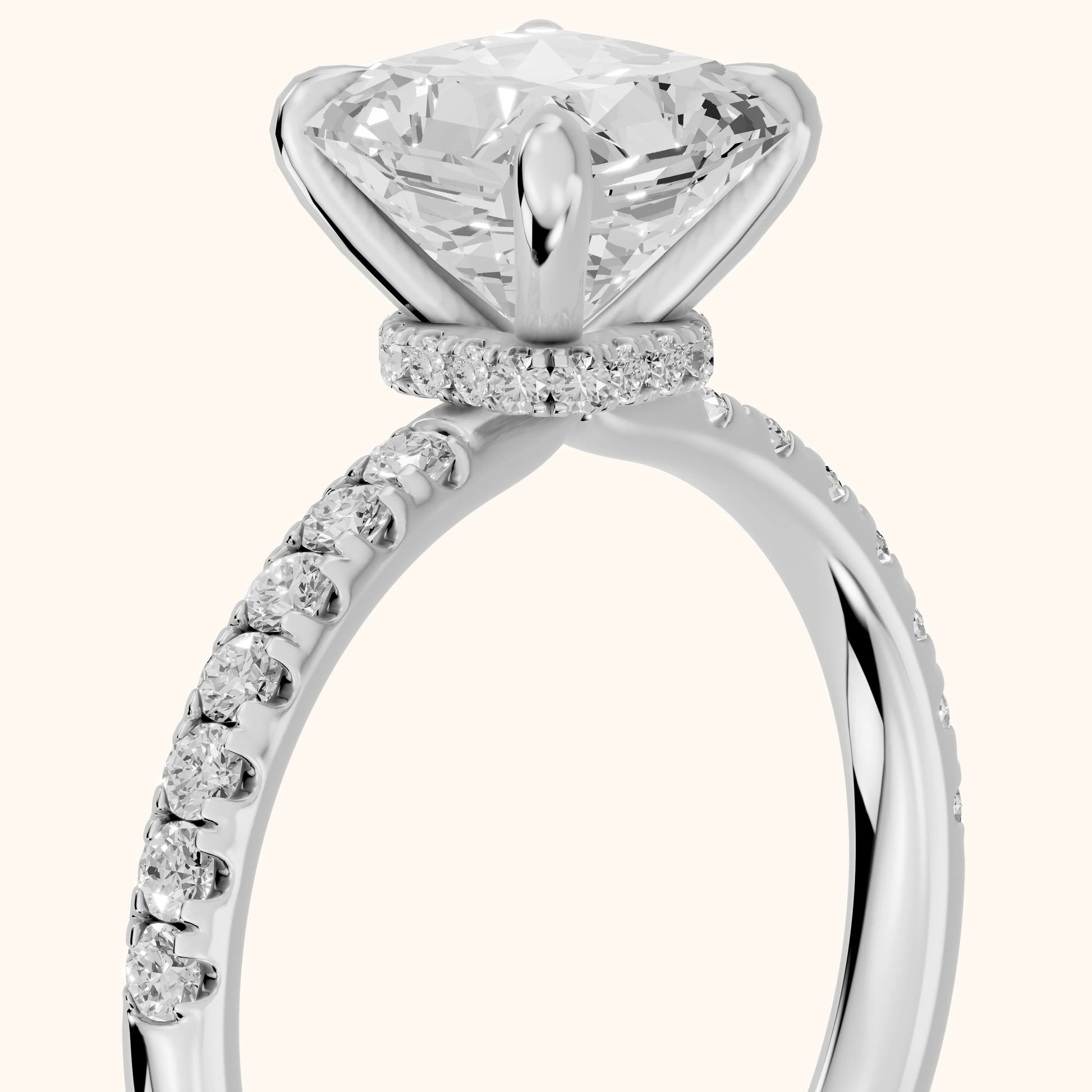 Maya Hidden Halo Pavé Radiant Diamond Engagement Ring in Silver - slant-view.webp