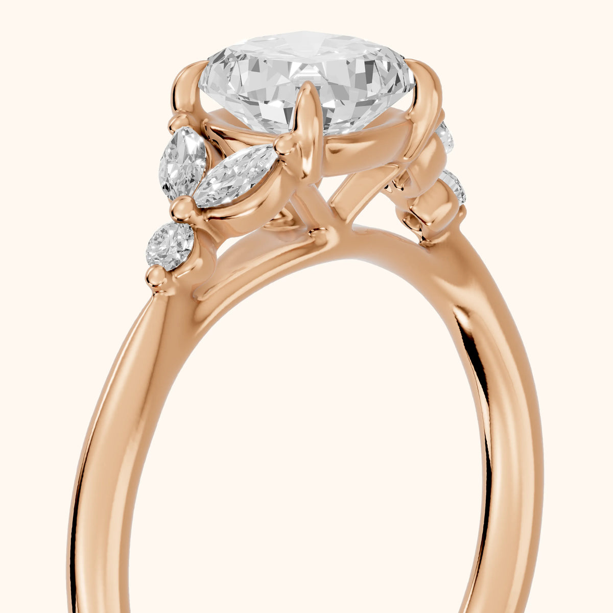 Rilla Floral Cluster Cushion Diamond Engagement Ring in Rose Gold - slant-view.webp