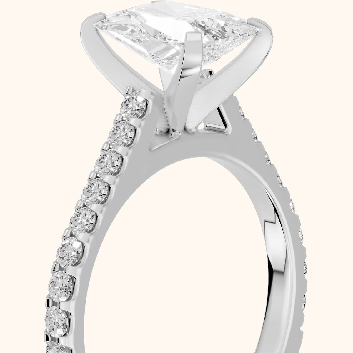 Elsa Cathedral Pavé Radiant Diamond Engagement Ring in Silver - slant-view.webp
