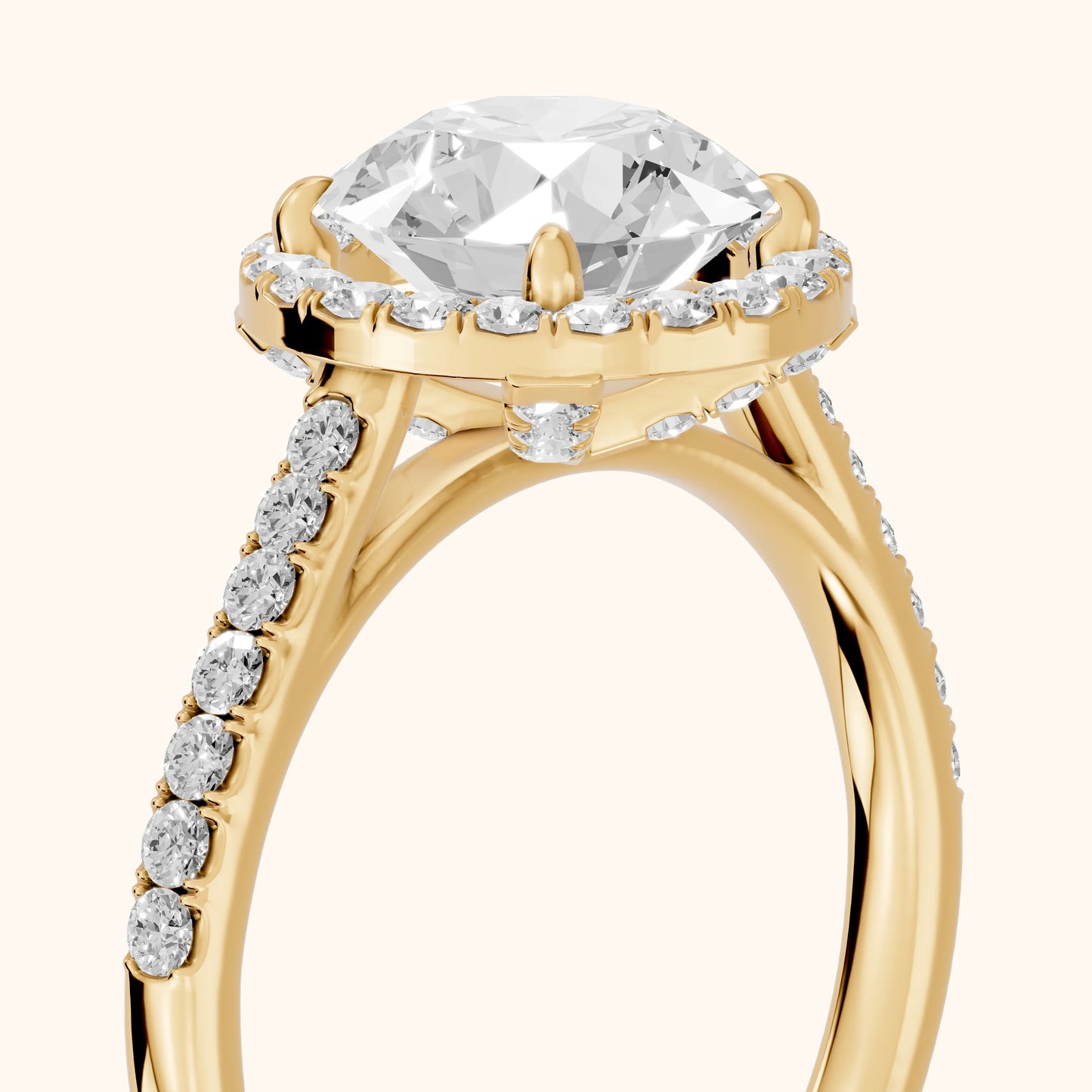 Alma Halo Pavé Round Diamond Ring in Yellow Gold - slant-view.webp
