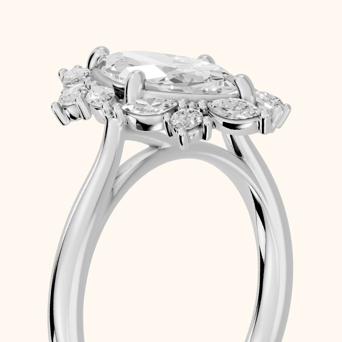 Brynn Starburst Cluster Marquise Diamond Engagement Ring in Silver - slant-view.webp