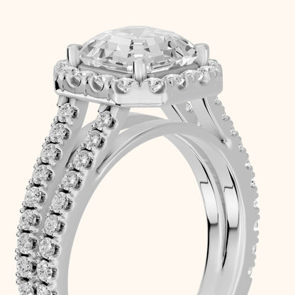 Kira Halo Split Shank Asscher Diamond Engagement Ring in Silver - slant-view.webp
