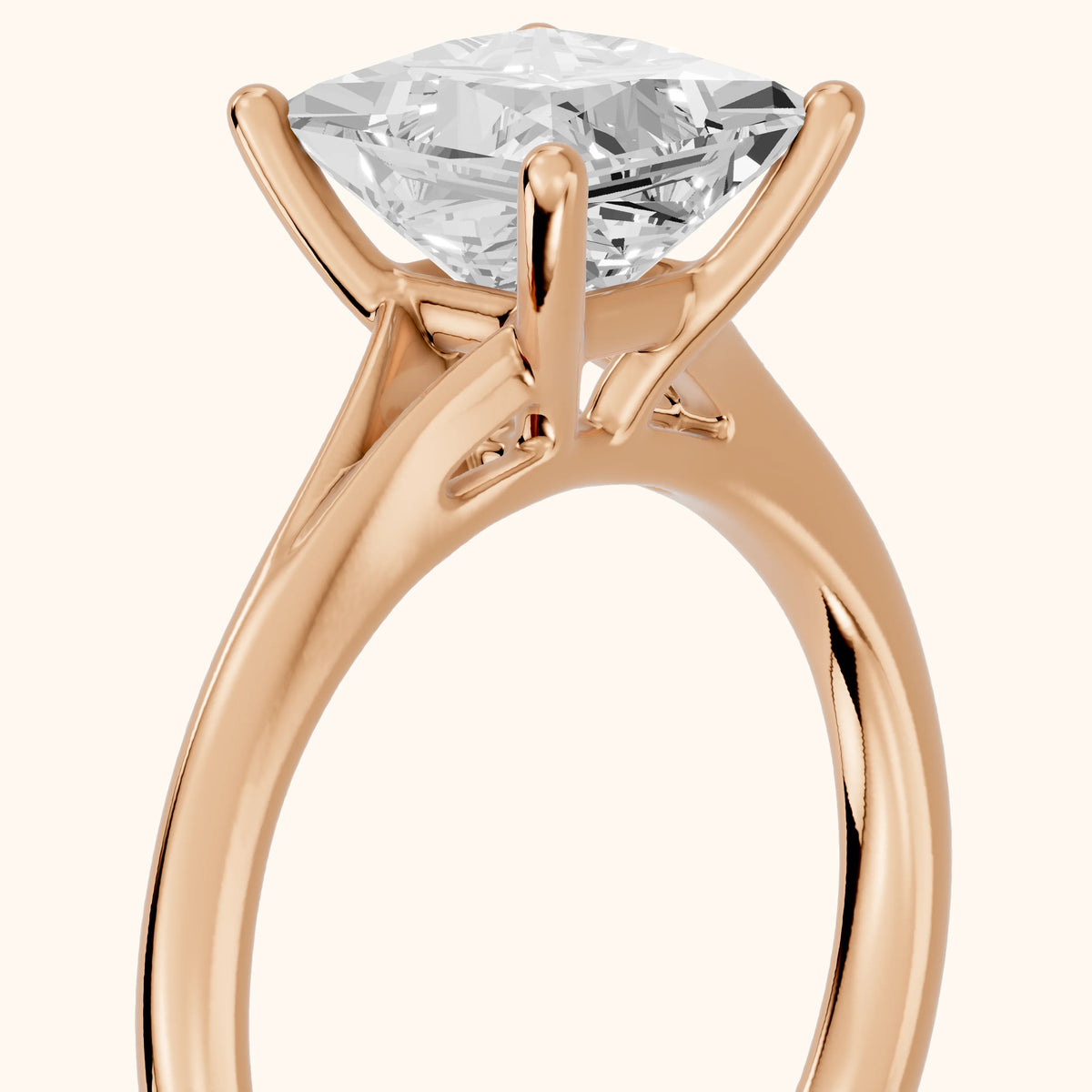 Melanie Solitaire Split Shank Princess Diamond Engagement Ring in Rose Gold - slant-view.webp