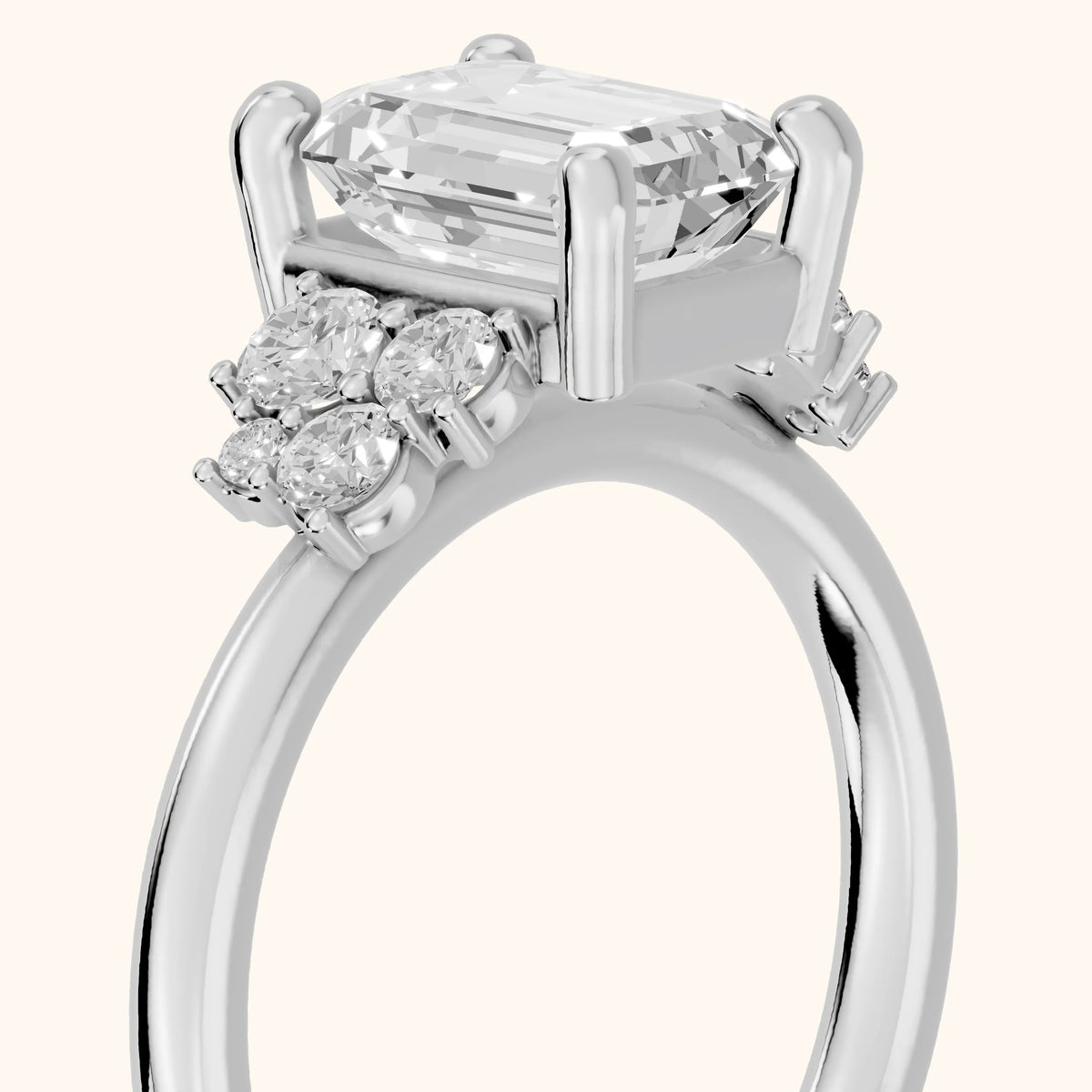 Hannah Cluster Emerald Diamond Engagement Ring in Silver - slant-view.webp