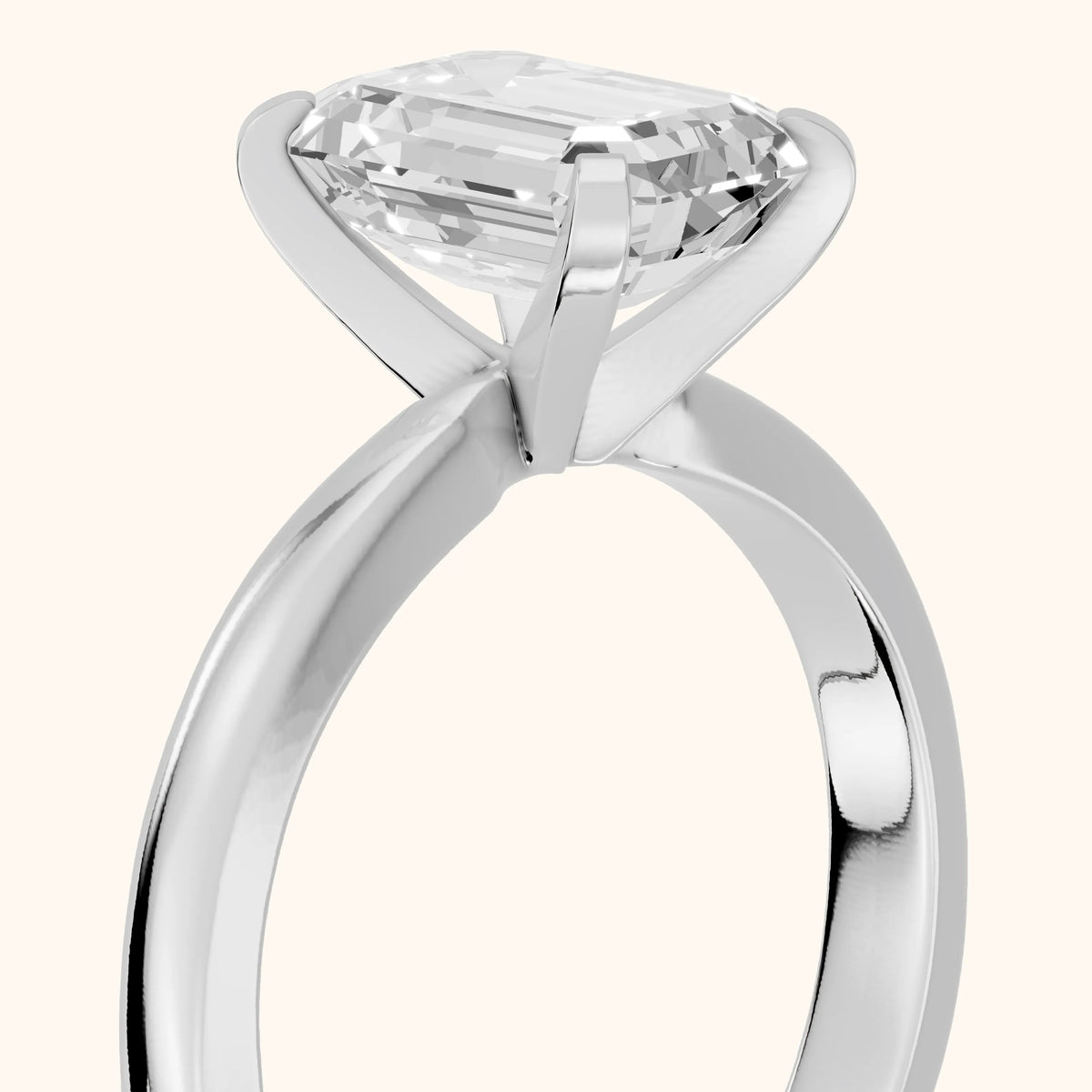 Tamsin Solitaire Knife Edge Emerald Diamond Engagement Ring in Silver - slant-view.webp