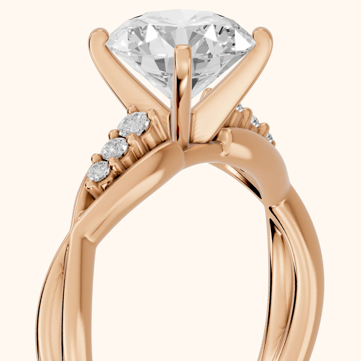 Stefania Twist Round Diamond Engagement Ring in Rose Gold - slant-view.webp