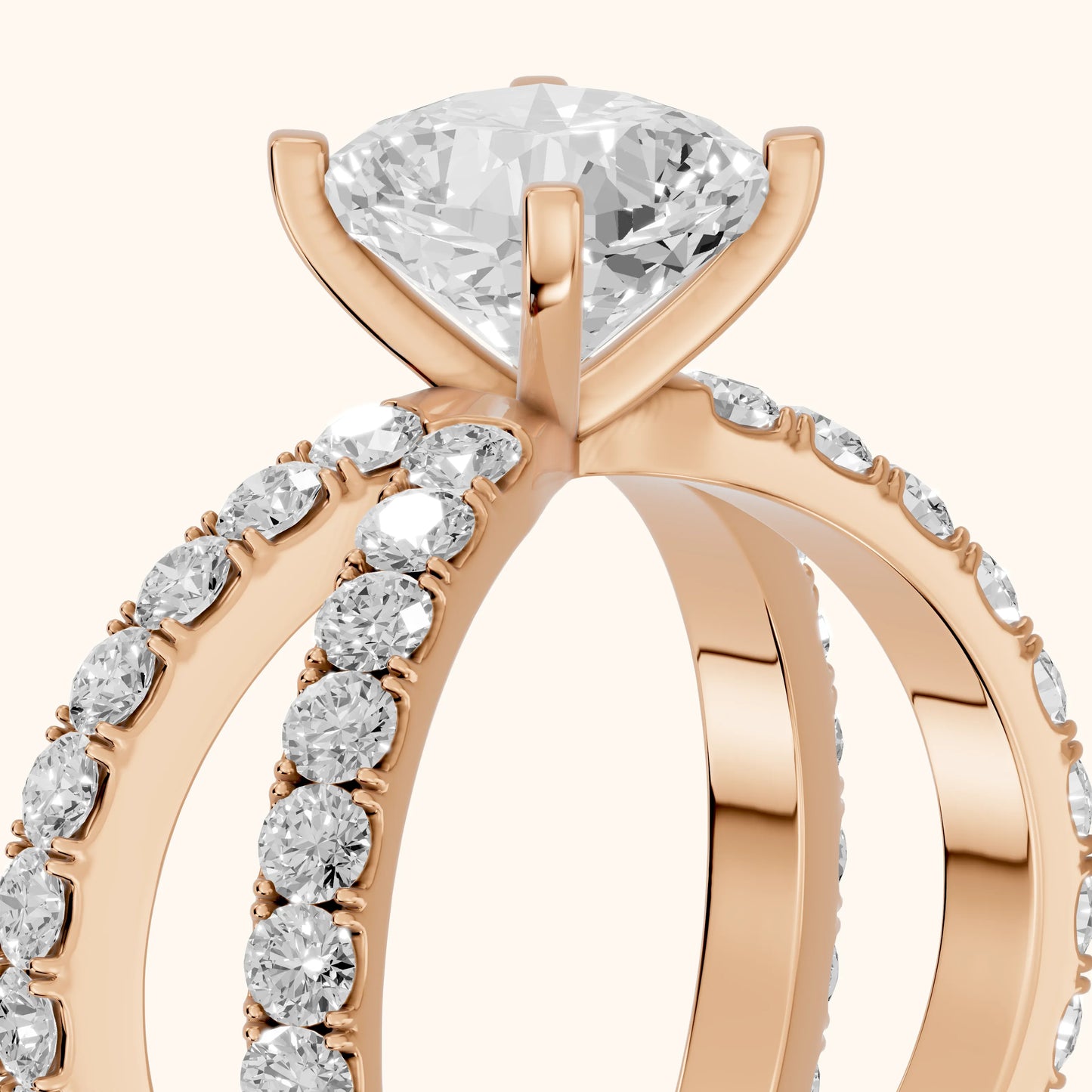 Lior Criss Cross Pavé Cushion Diamond Engagement Ring in Rose Gold - slant-view.webp