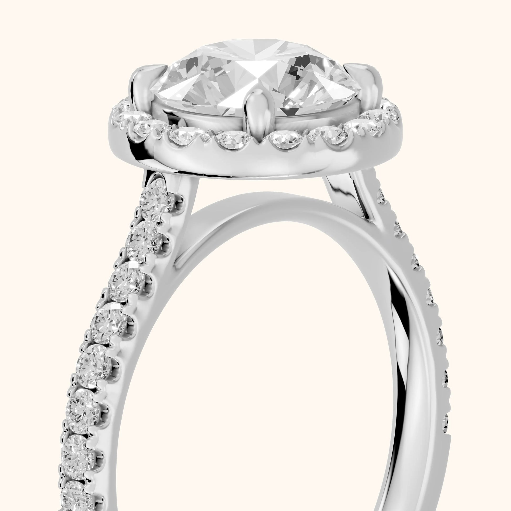 Amara Halo Claw Prong Round Diamond Ring in Silver - slant-view.webp
