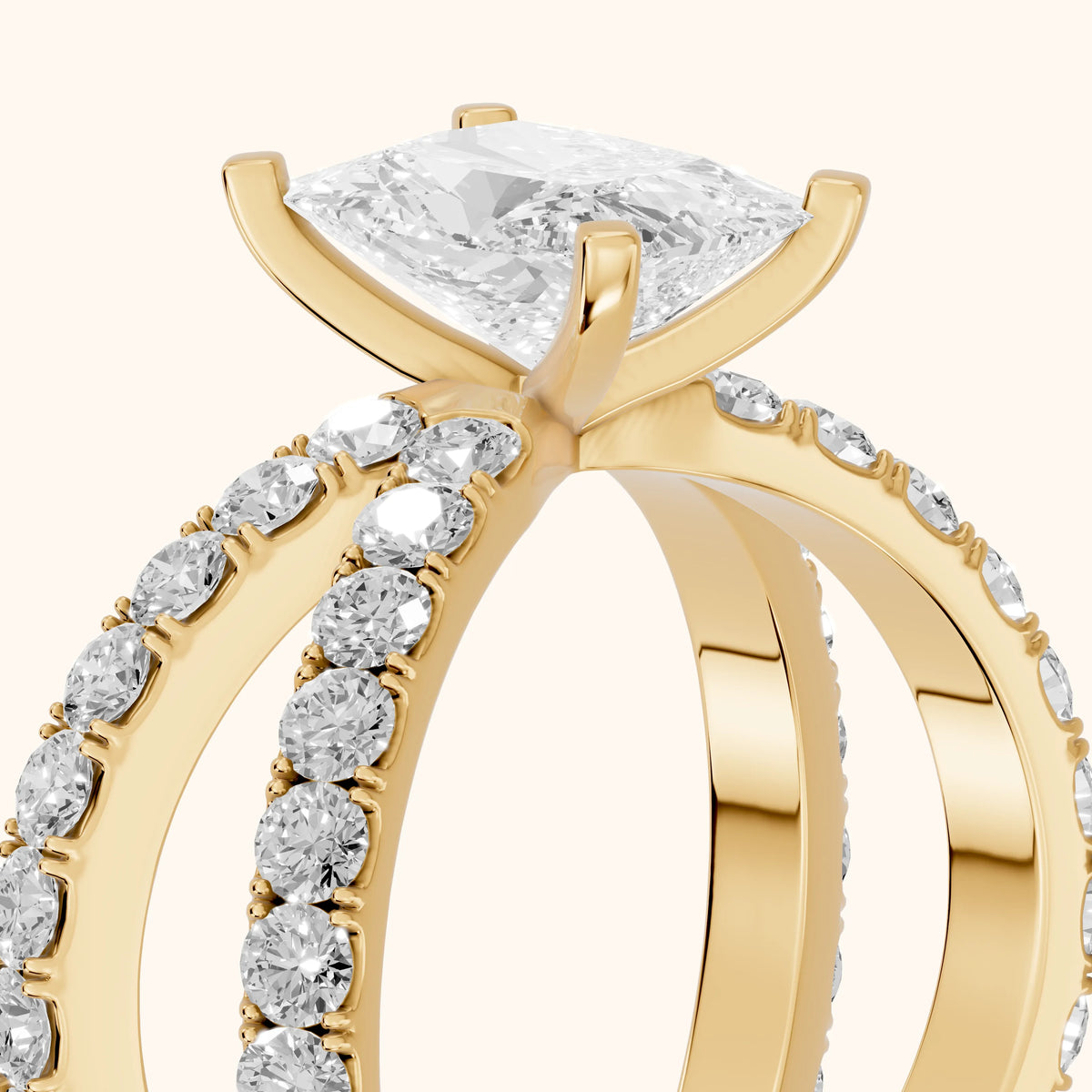 Ilaria Criss Cross Pavé Radiant Diamond Engagement Ring in Yellow Gold - slant-view.webp
