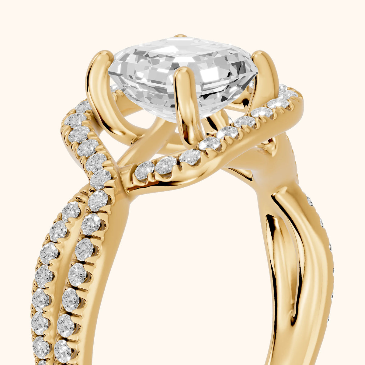Selma Twist Halo Asscher Diamond Engagement Ring in Yellow Gold - slant-view.webp
