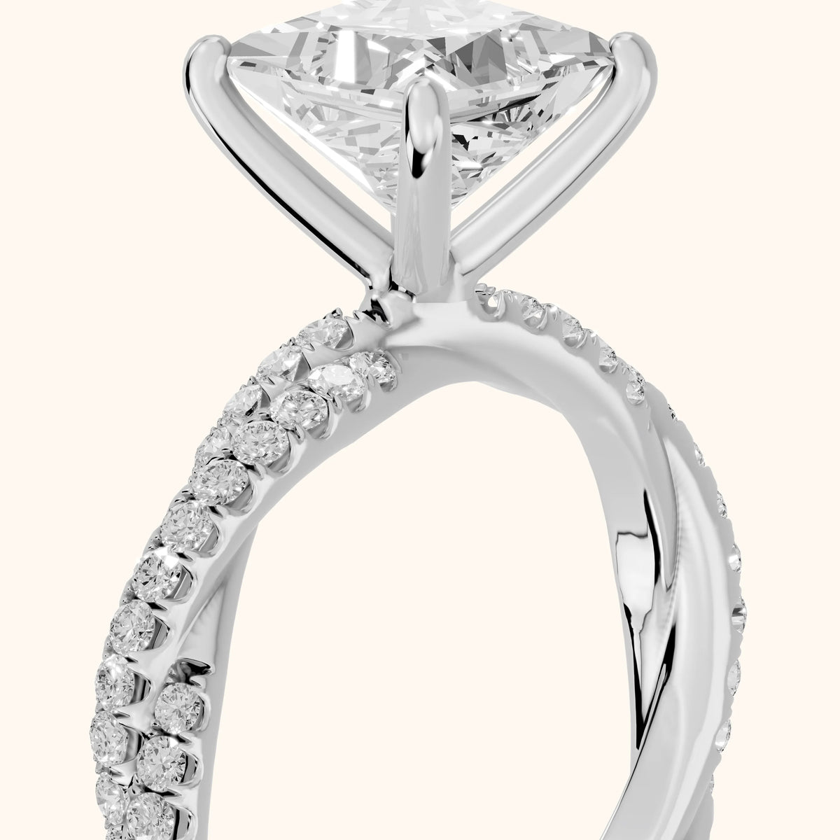 Petra Twist Pavé Princess Diamond Engagement Ring in Silver - slant-view.webp