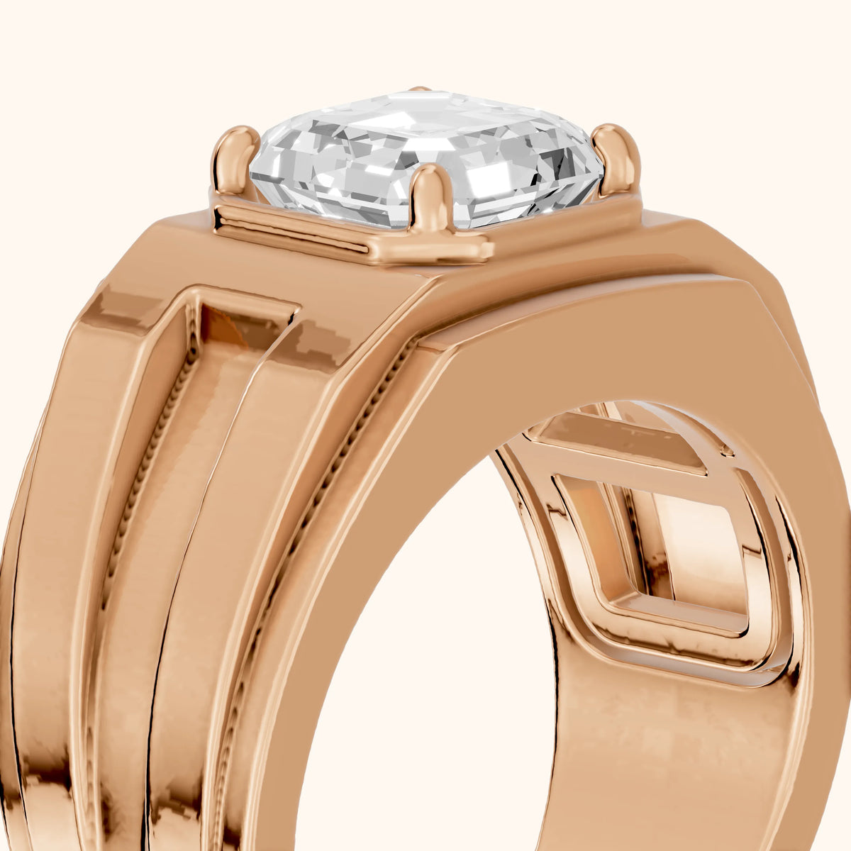 Greer Step Edge Solitaire Asscher Diamond Engagement Ring in Rose Gold - slant-view.webp