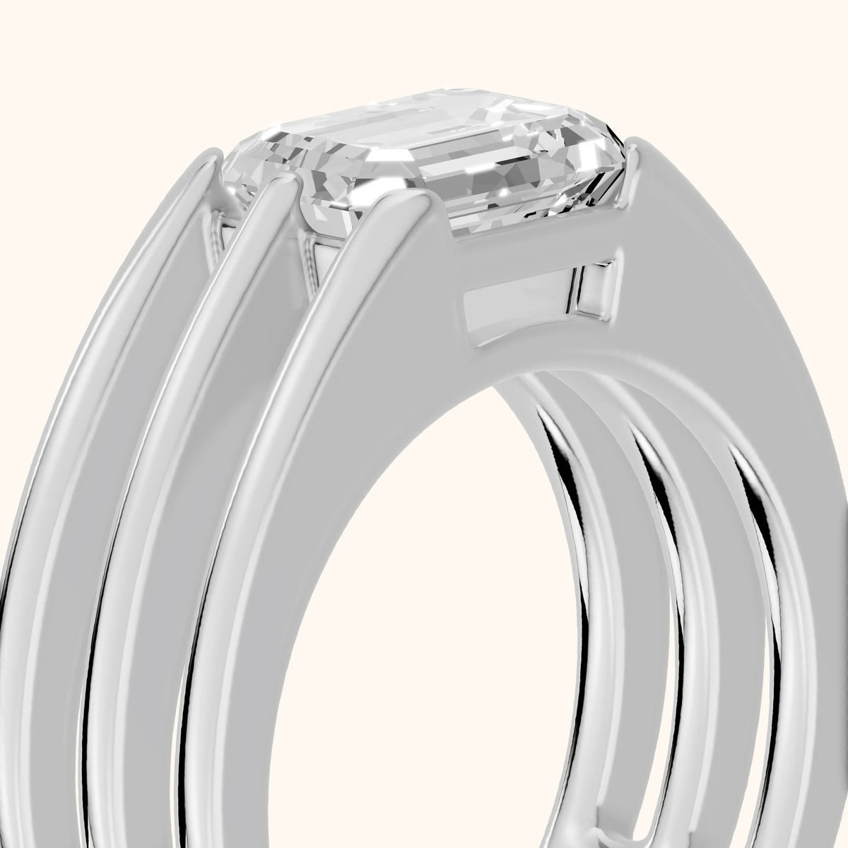 Beverly East-West Solitaire Emerald Diamond Engagement Ring in Silver - slant-view.webp