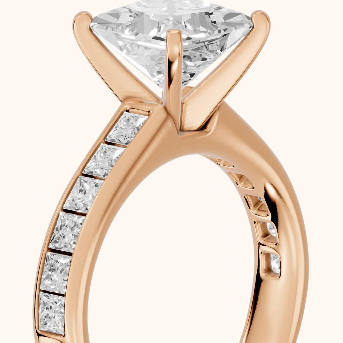 Frisco Channel Set Princess Diamond Engagement Ring in Rose Gold - slant-view.webp