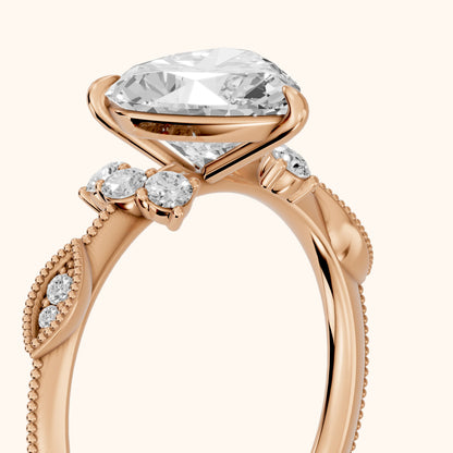 Naomi Vintage Milgrain Heart Diamond Engagement Ring in Rose Gold - slant-view.webp