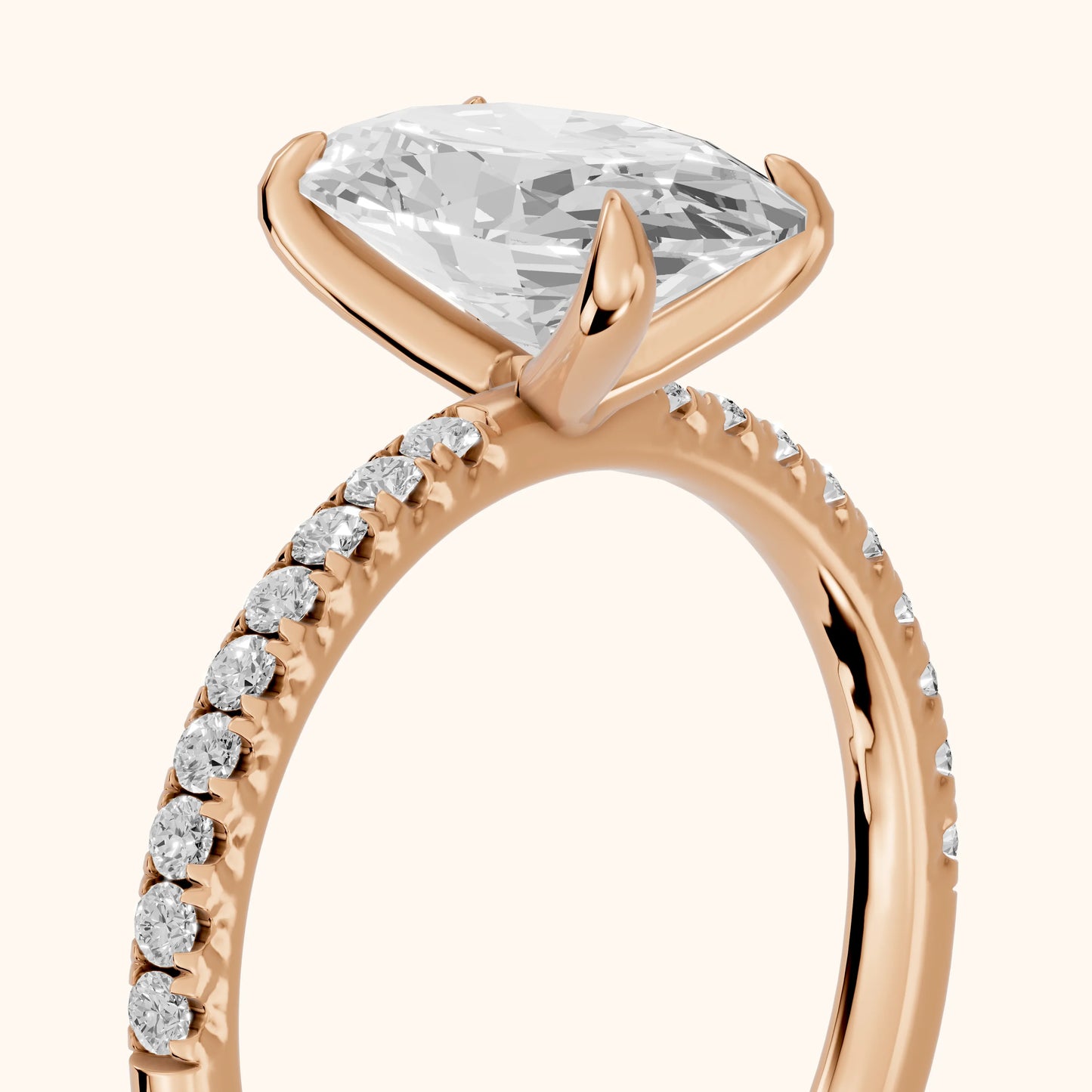 Ione Solitaire Pavé Oval Diamond Engagement Ring in Rose Gold - slant-view.webp