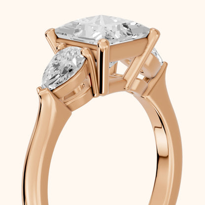 Mirabel Three-Stone Princess Diamond Engagement Ring in Rose Gold - slant-view.webp