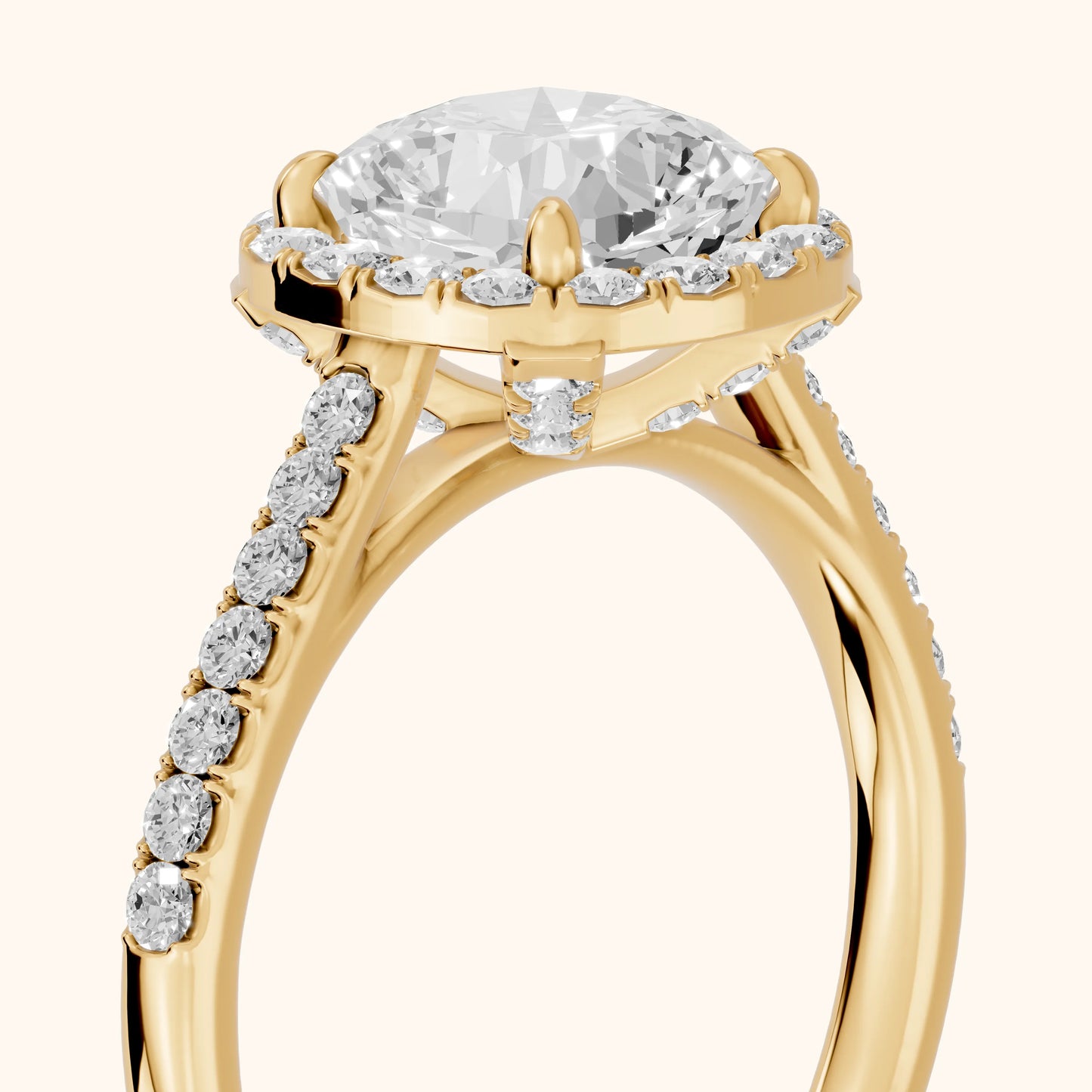 Alma Halo Pavé Cushion Diamond Ring in Yellow Gold - slant-view.webp