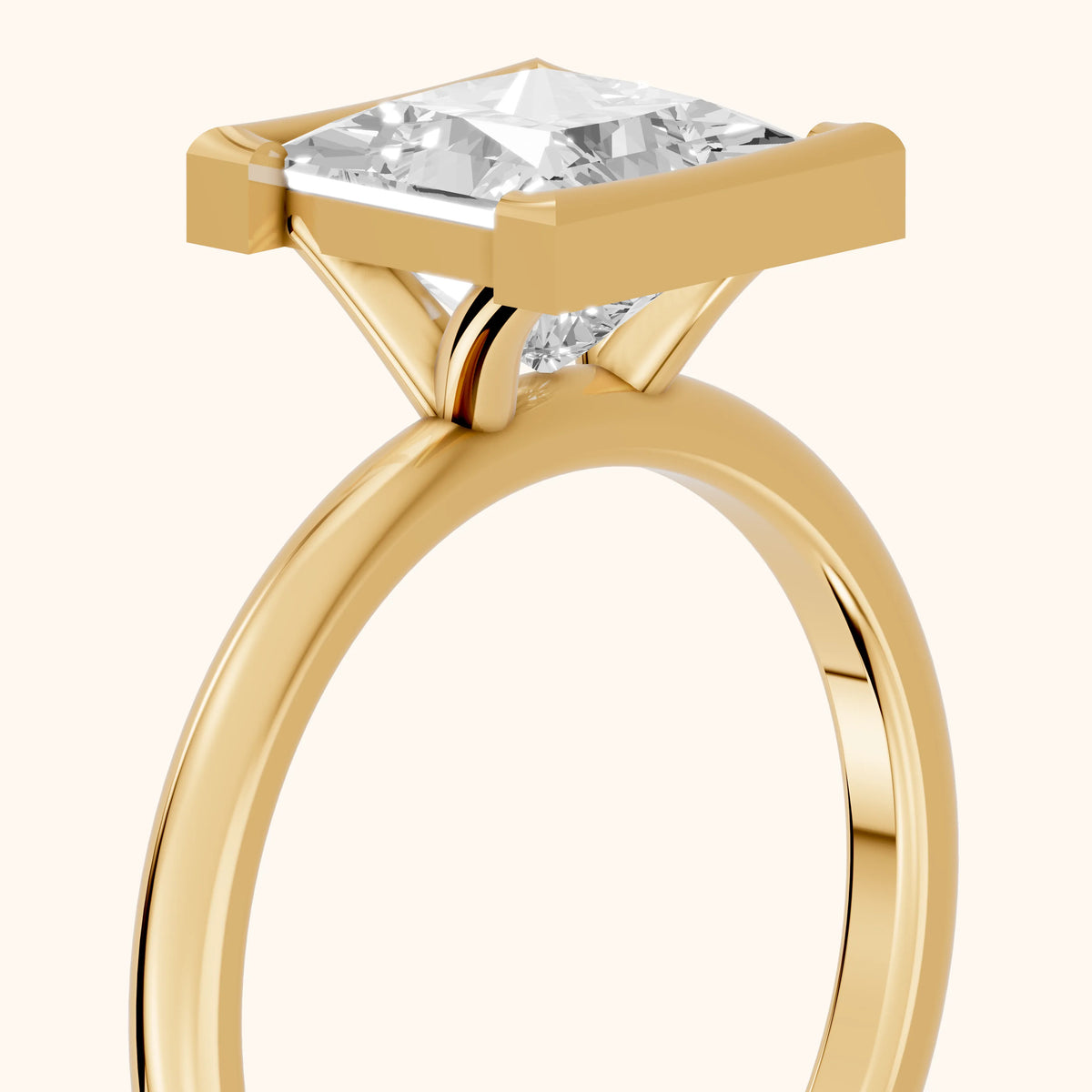 Bedford Half Bezel Solitaire Princess Diamond Engagement Ring in Yellow Gold - slant-view.webp