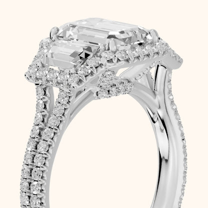 Oakley Three-Stone Split Shank Emerald Diamond Engagement Ring in Silver - slant-view.webp