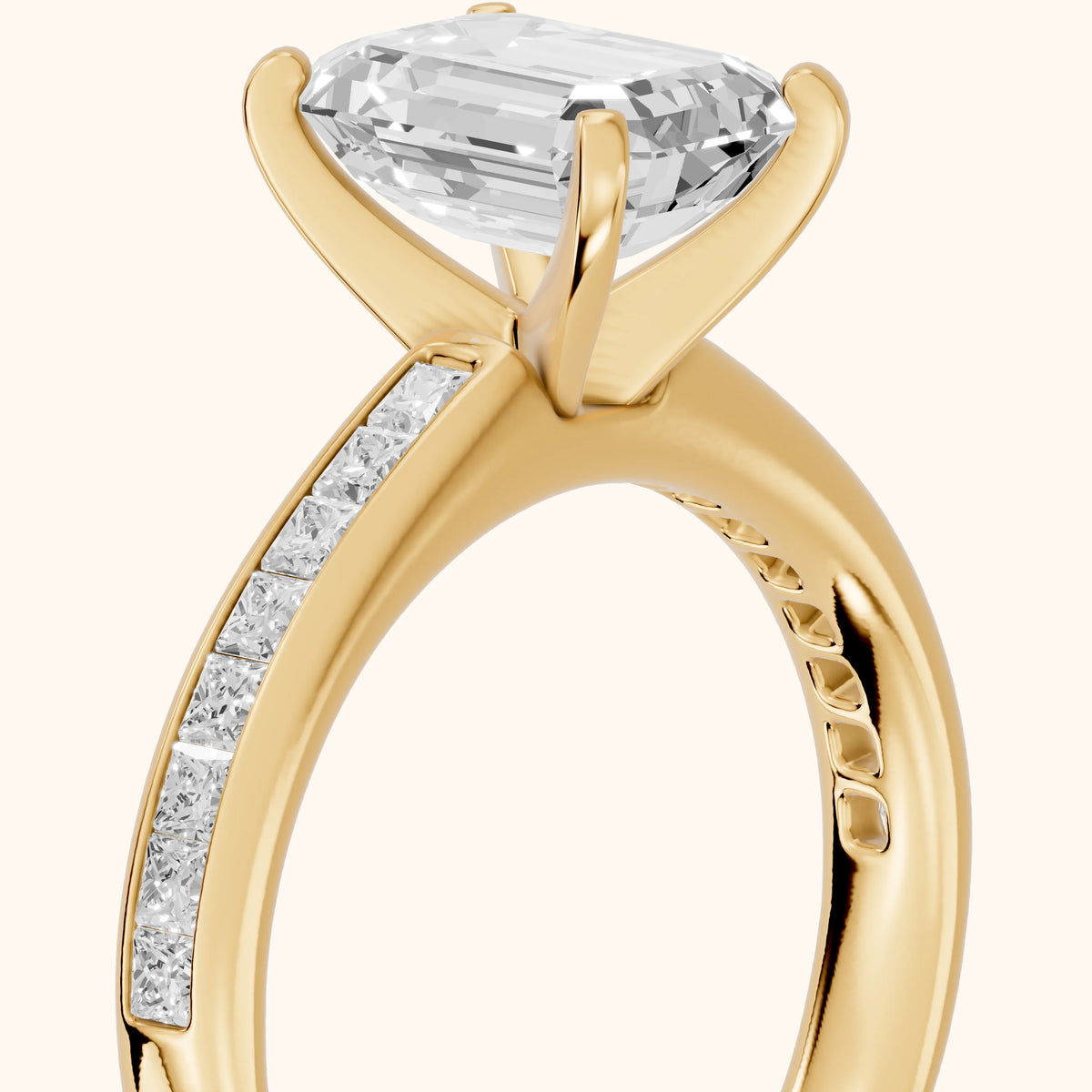 Solano Channel Set Emerald Diamond Engagement Ring in Yellow Gold - slant-view.webp