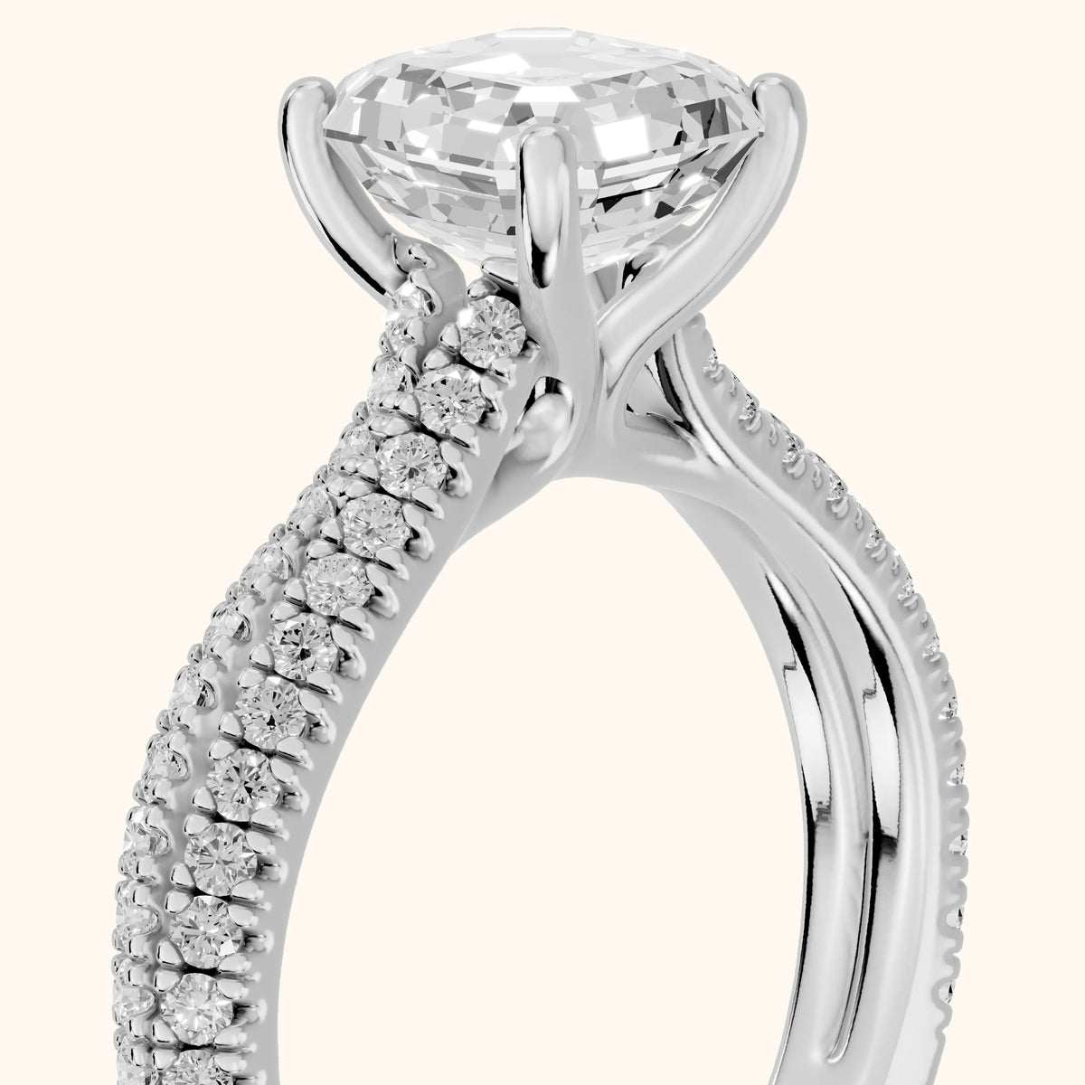 Ottilie Split Shank Pavé Asscher Diamond Engagement Ring in Silver - slant-view.webp