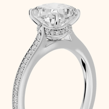 Becky Hidden Halo Cathedral Cushion Diamond Engagement Ring in Platinum - slant-view.webp