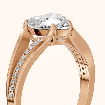 Lucinda Split Shank Heart Diamond Engagement Ring in Rose Gold - slant-view.webp