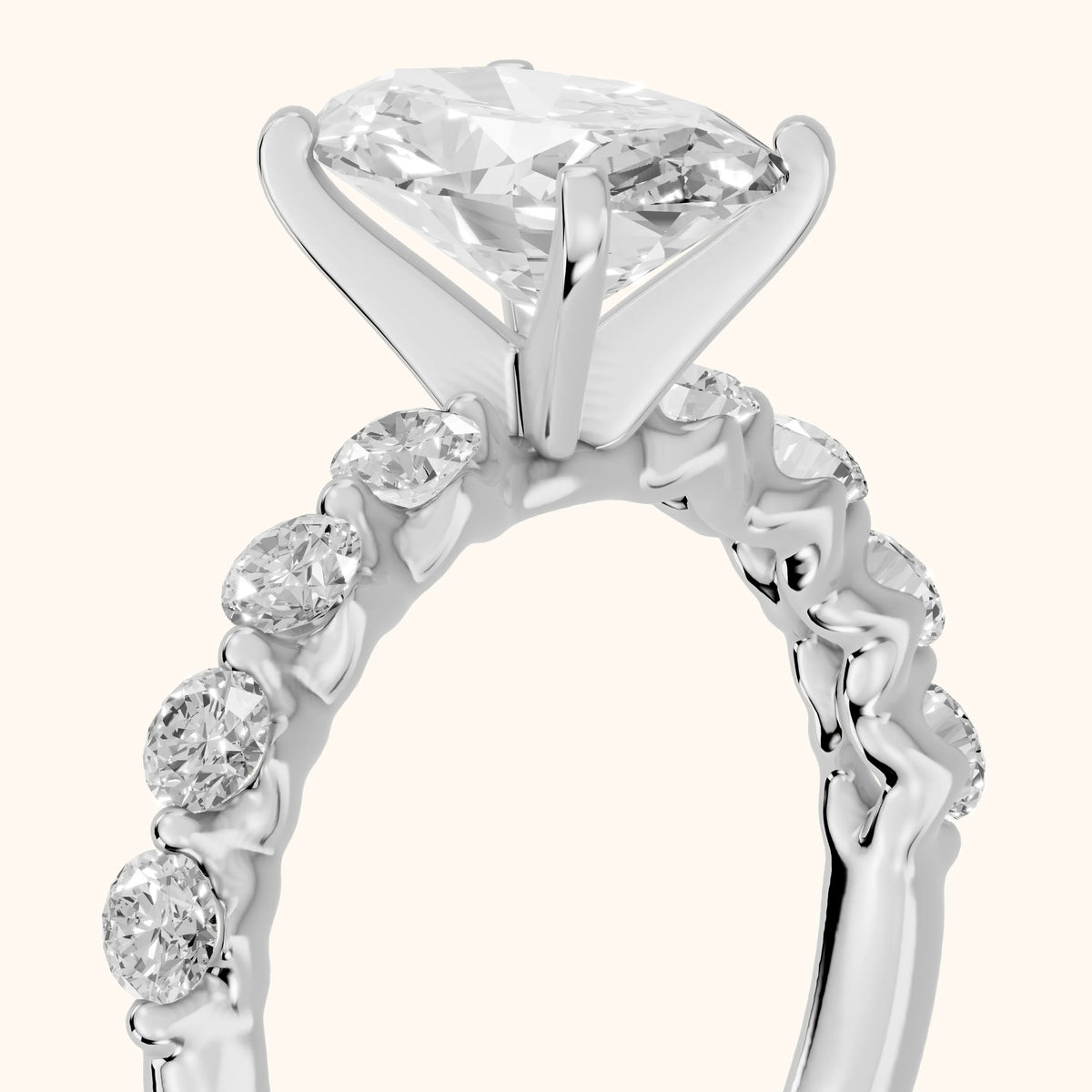 Maura Beaded Statement Oval Diamond Engagement Ring in Silver - slant-view.webp